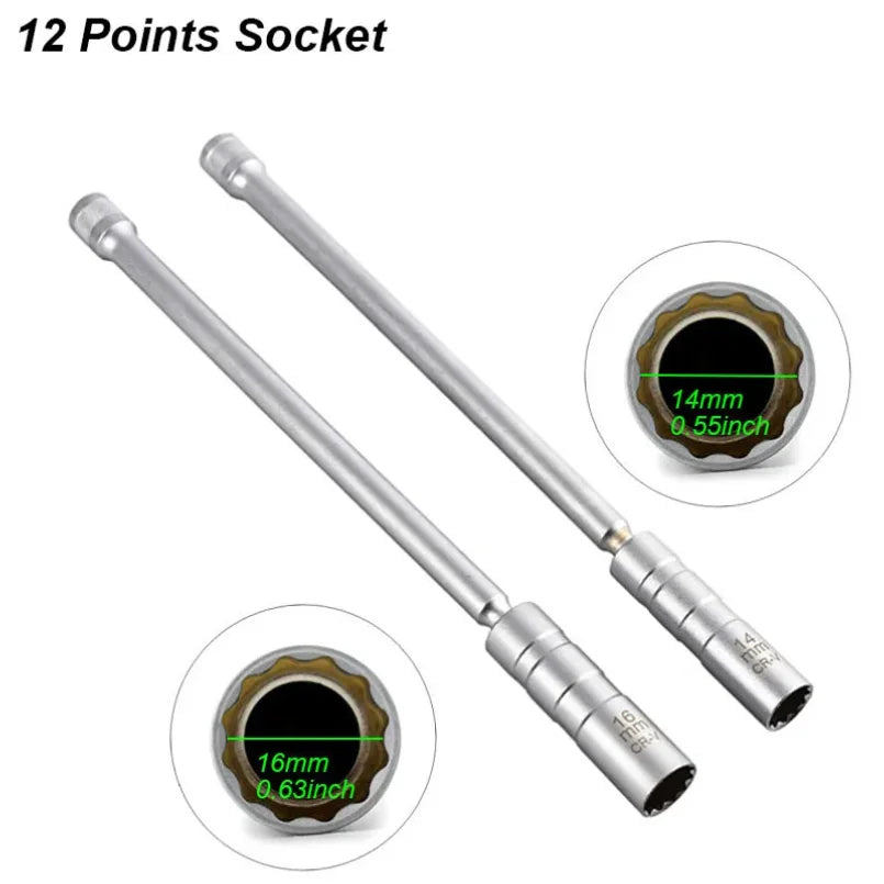 Spark Plug Socket Key Magnetic Tool Wrench Swivel Long Extension Install Replace Repair Kit Torque Remove Gap 14mm 16mm Auto Car