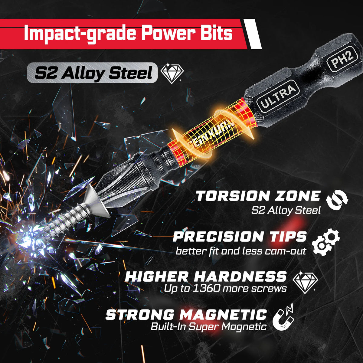 58-Piece Tool Set with Impact Bits, Step Drill, Socket Adapter - image 2