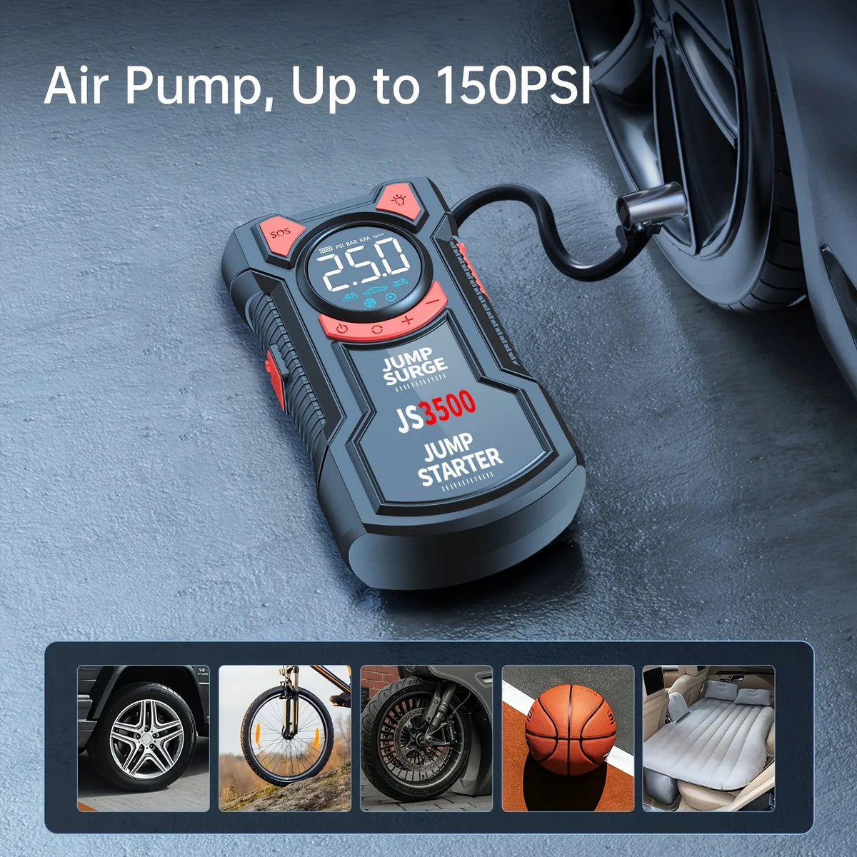 5-in-1 Jump Starter with Air Pump and Tire Inflator