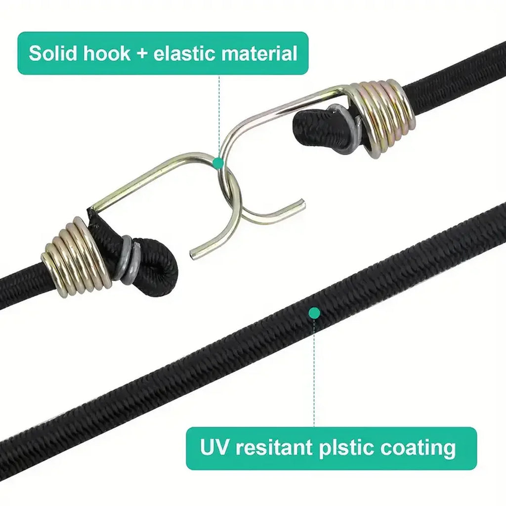6-Pack Heavy-Duty Black Bungee Cords with Hooks