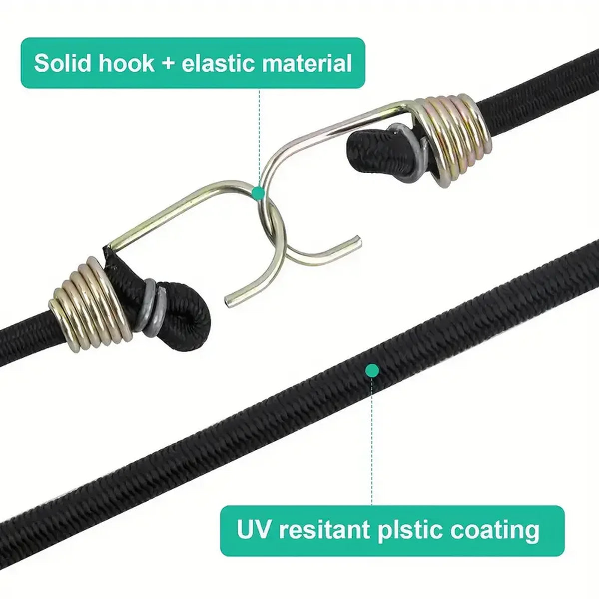 6-Pack Heavy-Duty Black Bungee Cords with Hooks