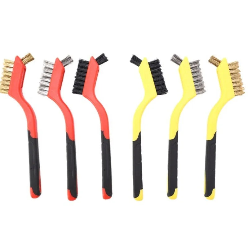 Wire Brush Set Nylon/Brass/Stainless Steel Bristles with Curved Handle Grip for Rust, Dirt & Paint Scrubbing Deep Cleaning