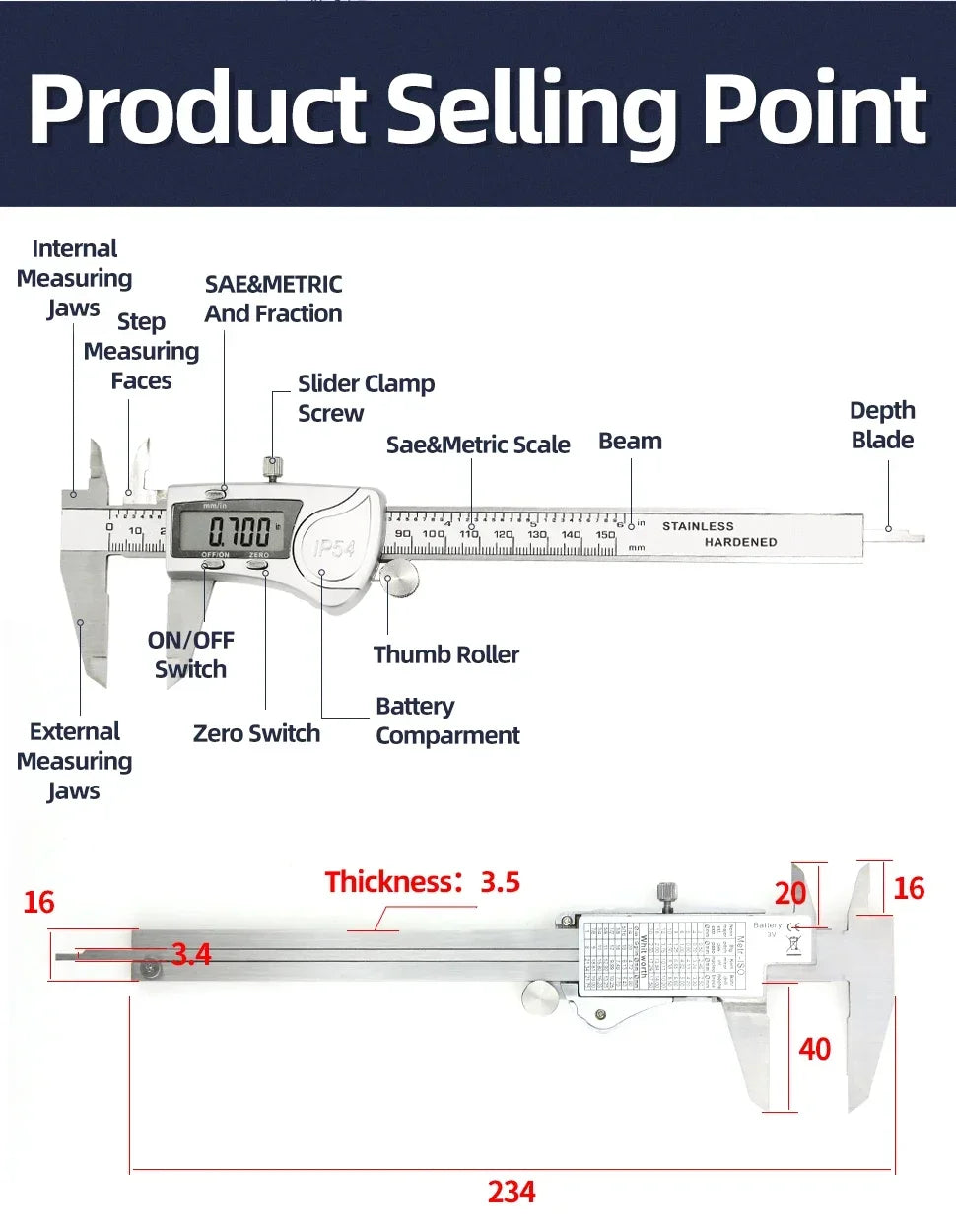 Stainless Steel Vernier Dial Caliper 0-150mm Measuring Tool - image 19