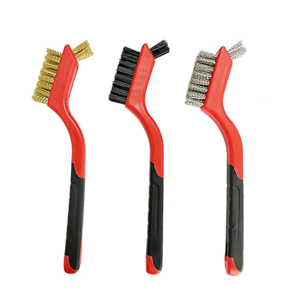 Wire Brush Set Nylon Brass Stainless Steel Bristles with Curved Handle for Rust and Paint