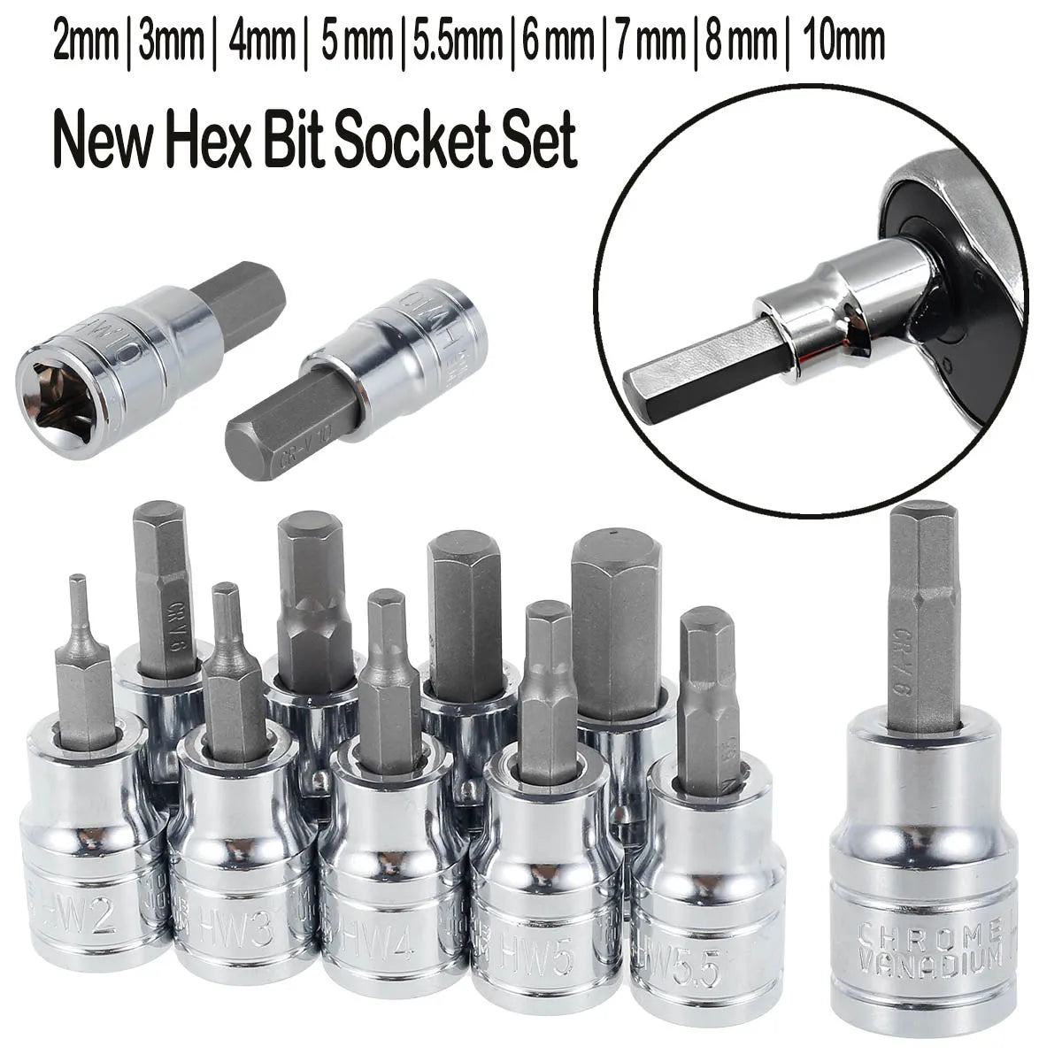 3/8 Inch Hex Bit Socket Set Sturdy Allen Key Sockets Metric Drill Impact Kit