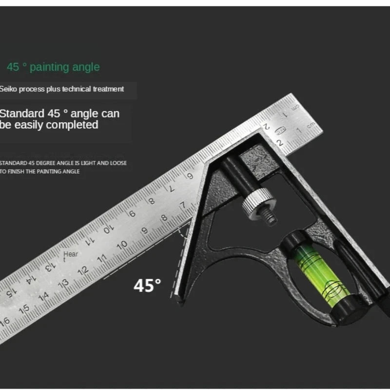 300mm Stainless Steel Combination Square – Movable 45°/90°