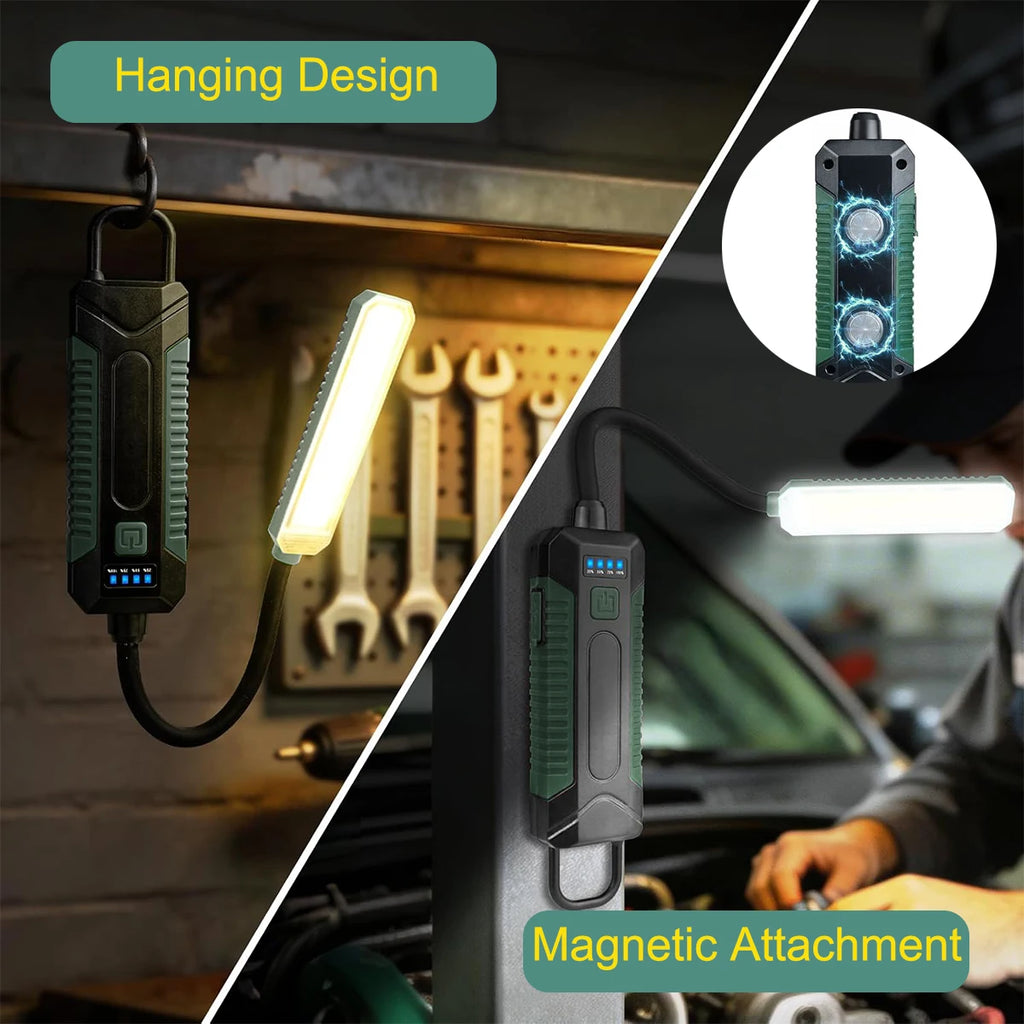 Rechargeable Magnetic Portable LED Work Light with 360° Flexible Gooseneck Design Hook Work Flashlight for Repair Emergency