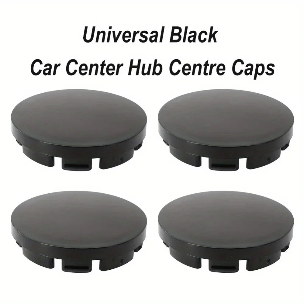 Wheel Center Caps, 55mm, Black ABS, Set of 4