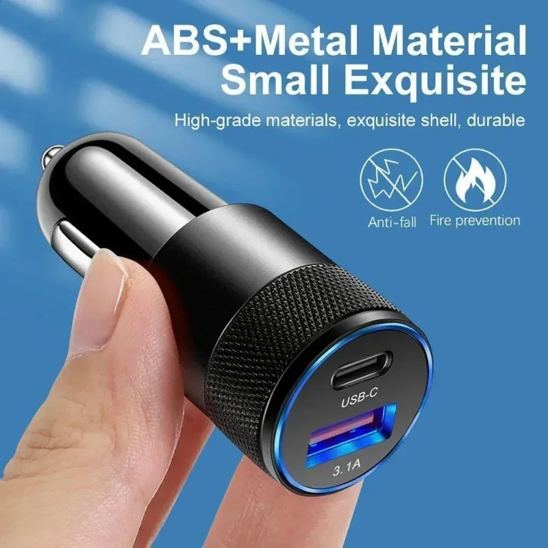Dual-Port USB C PD Car Charger Adapter, 3.1A