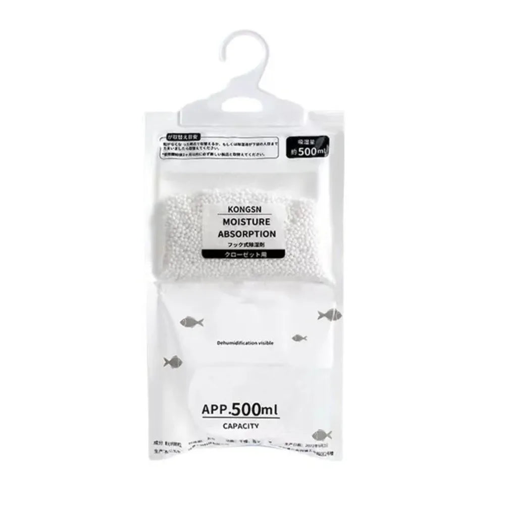 Hanging dehumidifier bag, 500ml moisture absorber for closets and cabinets