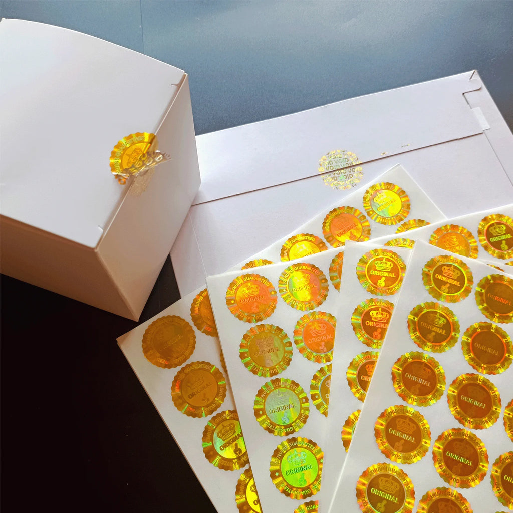 Holographic Tamper-Evident Seal Stickers with Crown Pattern