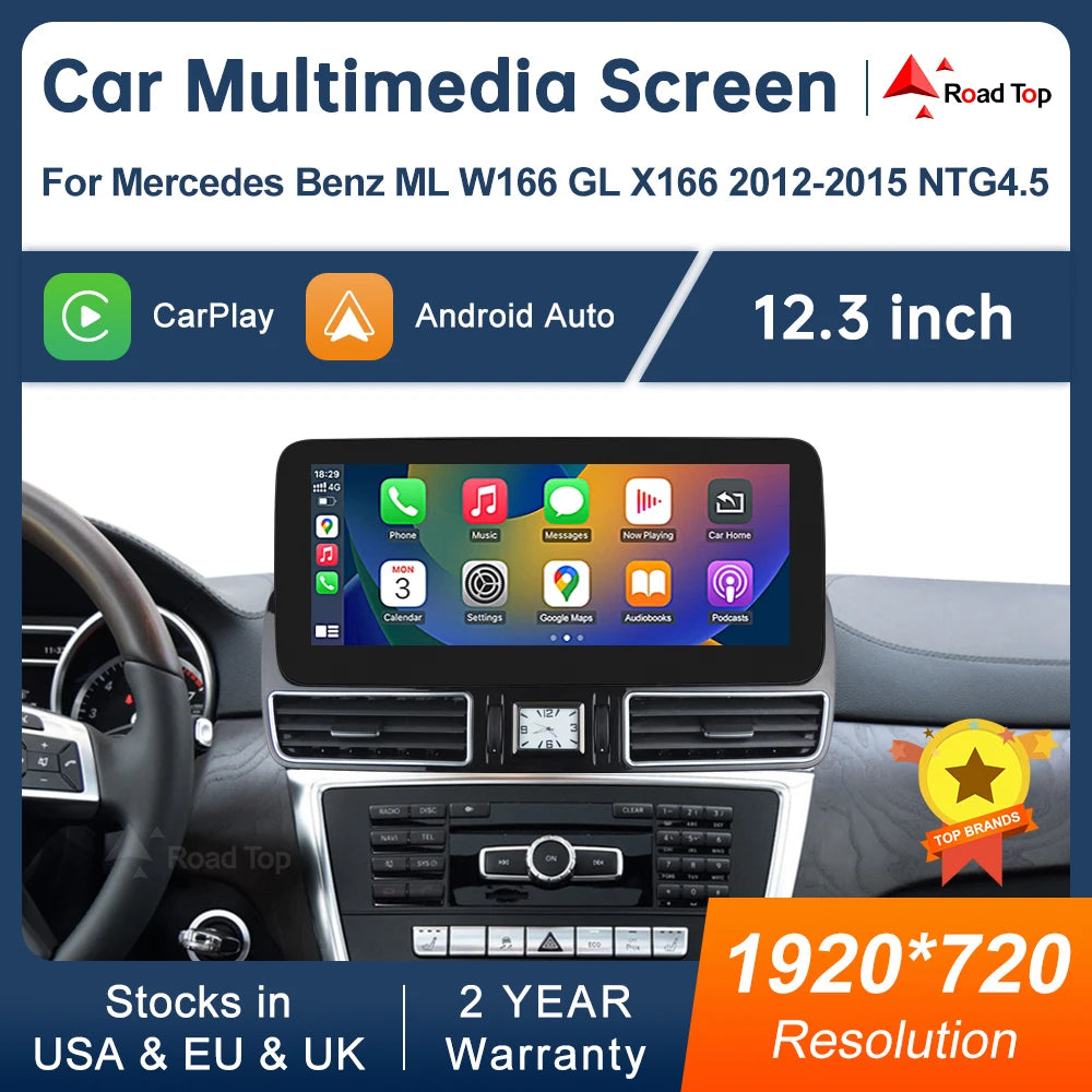 12.3" Touchscreen Mercedes ML/GLE/GLS 2012-2018 Wireless CarPlay