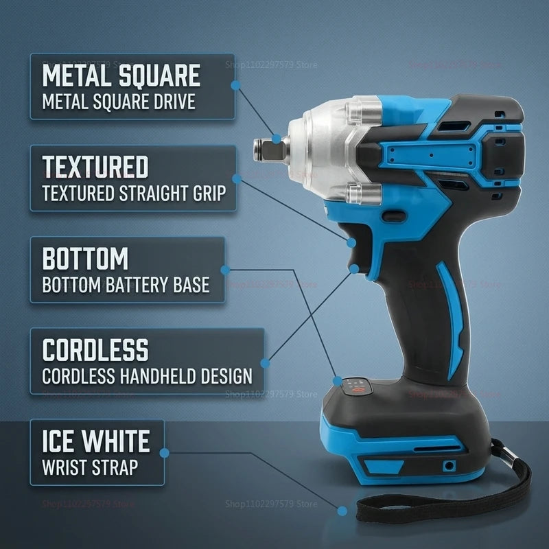 Cordless Electric Impact Wrench High Torque Hand Tool for Automotive Construction Repair DIY Home Use No Battery Included
