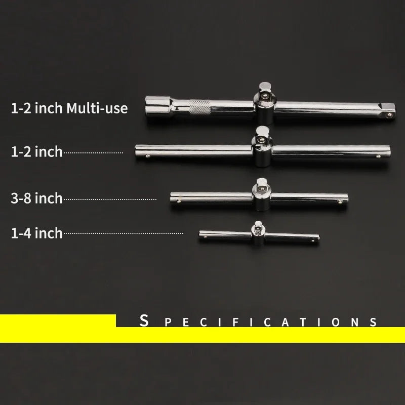 110-300mm T-handle Socket Breaker Bar For Ratchet Driver & Car Repair 1/4" 3/8" 1/2" Drive Impact Socket Sliding Extension Bar