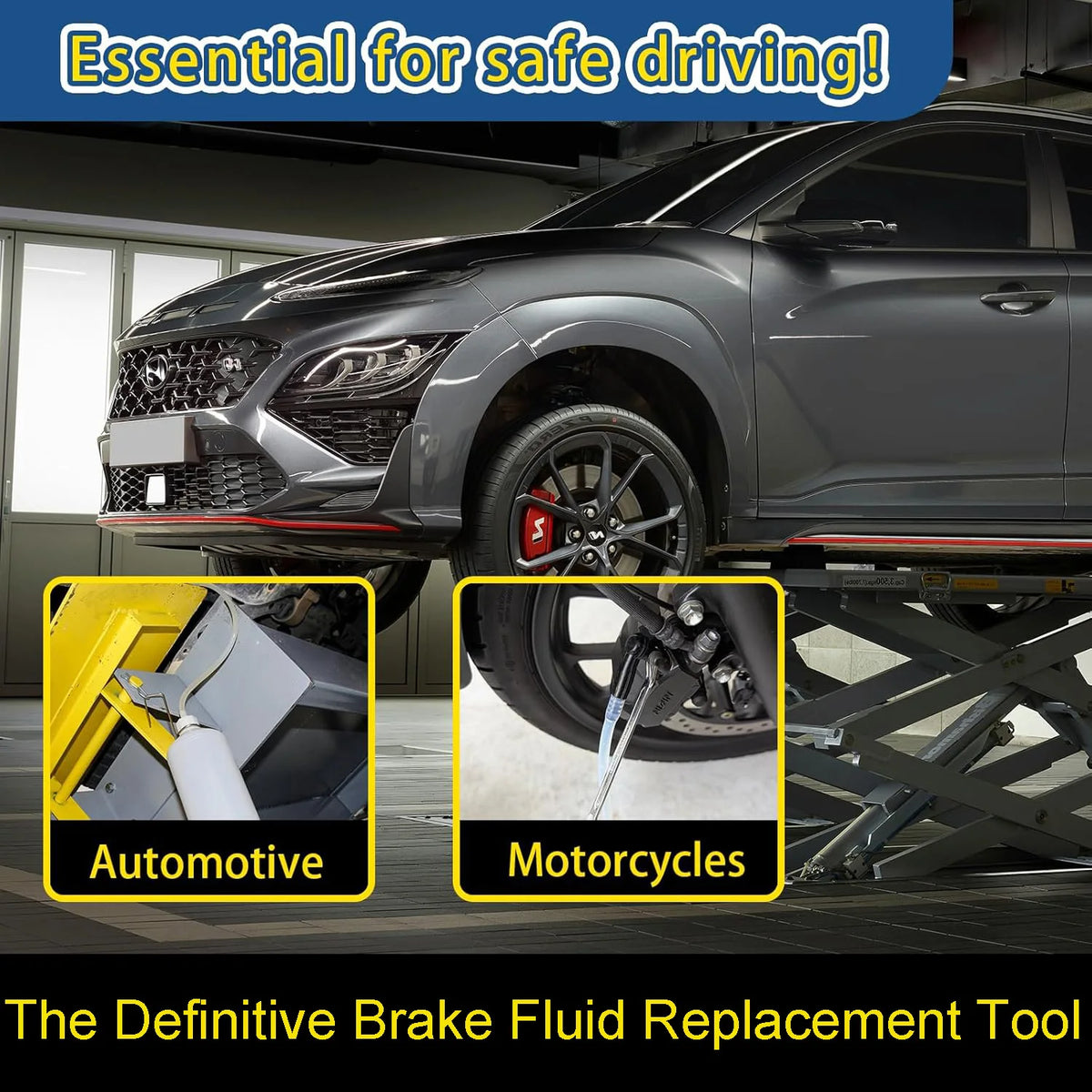 1L Brake Fluid Bleeder Kit with Non-Return Valve & Hook - Car Motorcycle One Person Bleeding Tool