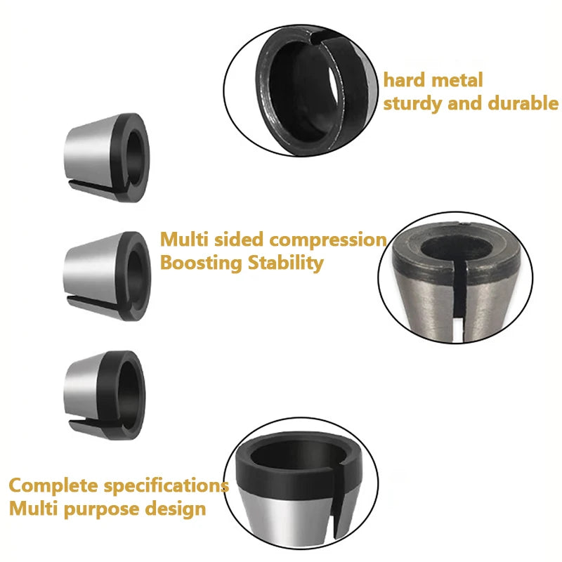 3/5-Piece Router Bit Set with Collet Chuck Adapters