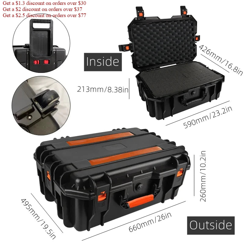 Large Capacity Tool Box with Wheels Professional Instrument Tool Box Hard Case Tool Box on Wheel Pelican Case Tool Box 공구박스바퀴형