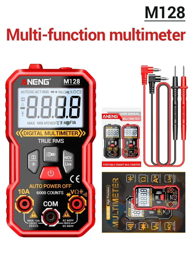 Multifunction Mini Multimeter ANENG M128 6000 Count AC/DC Voltage Current Resistance Capacitor NCV Voltage Induction Tester Tool