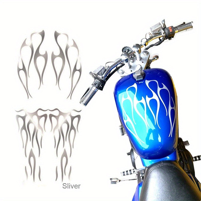 Silver Flame Motorcycle Tank Decals, Waterproof Universal Fit - view 7