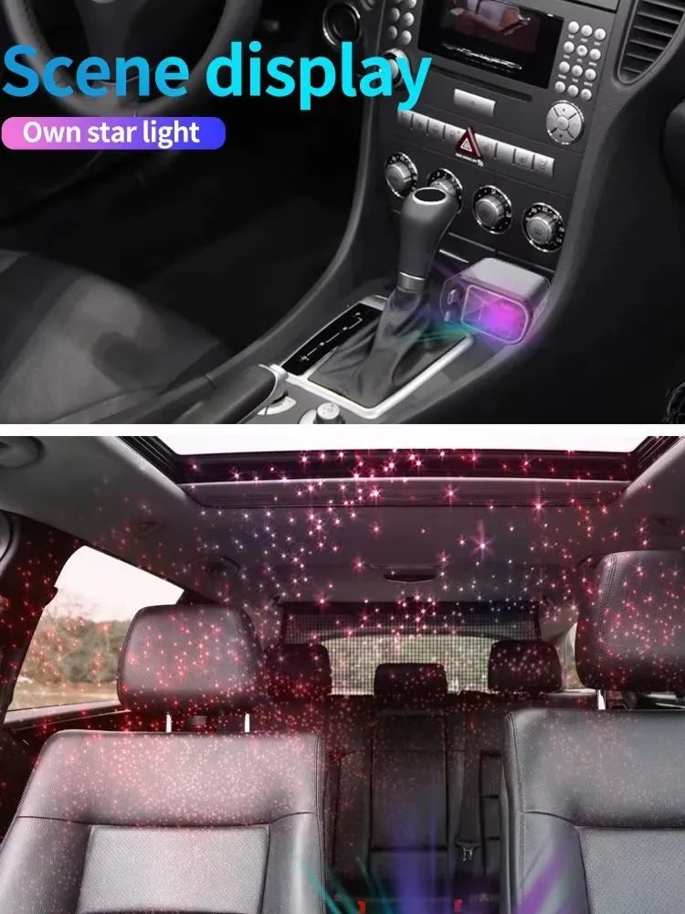 4-in-1 Retractable Car Charger with Starry Sky Light