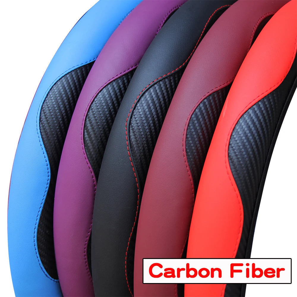 Textured PU Leather Steering Wheel Cover, 14.5-15 Inch