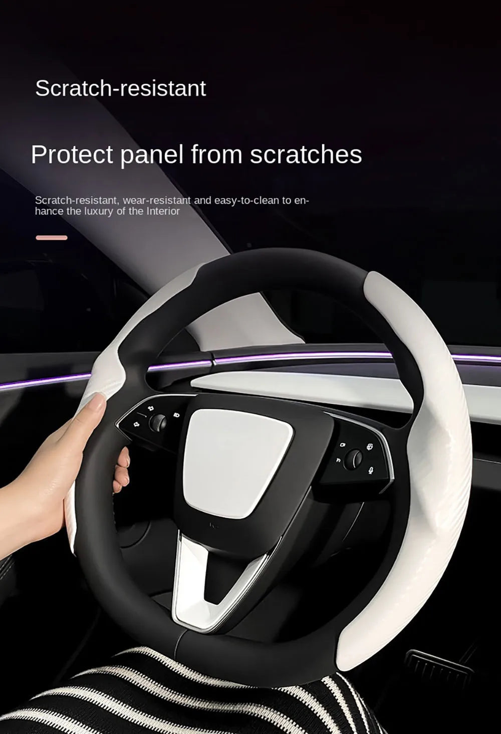 Matte White Steering Wheel Trim for Tesla Model Y and Model 3