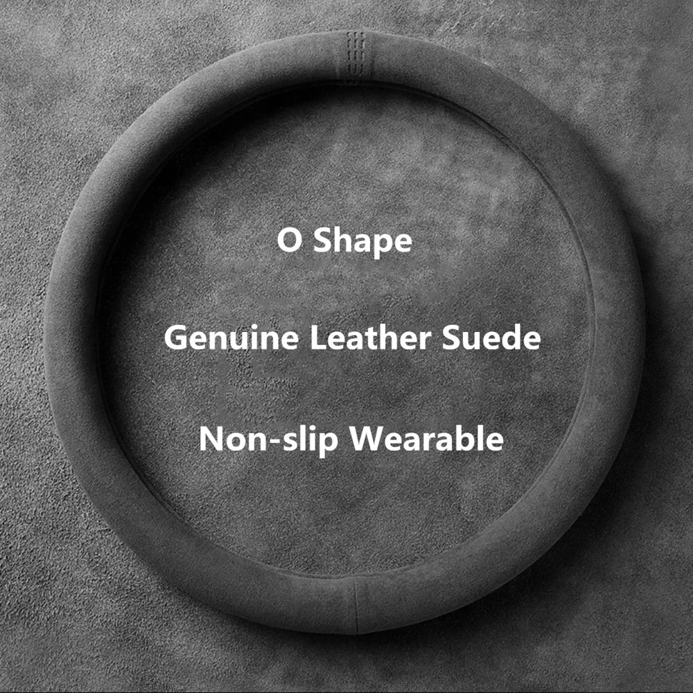 Suede Steering Wheel Cover, 37-38cm, D or O Shape
