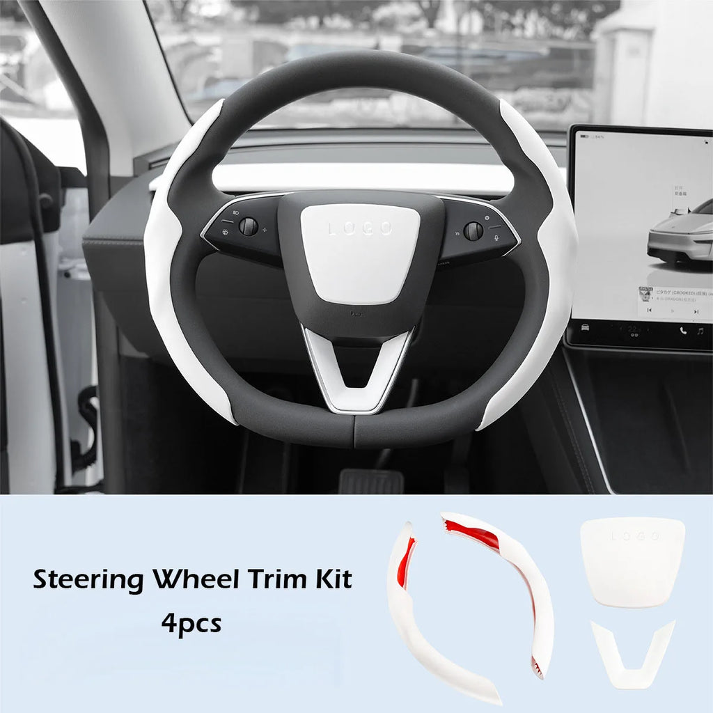 Matte White Steering Wheel Trim for Tesla Model Y and Model 3