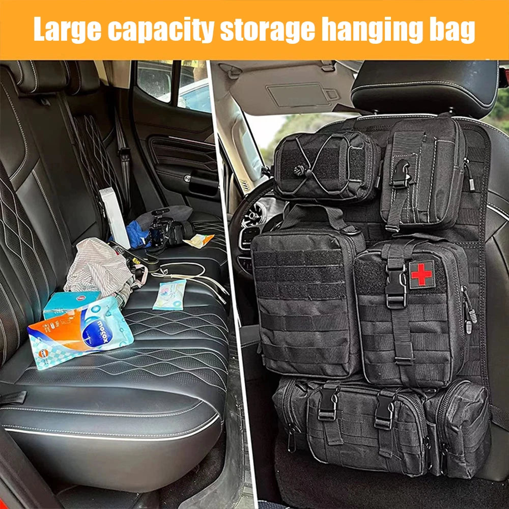 Tactical Seat Back Organizer with Detachable MOLLE Pouches