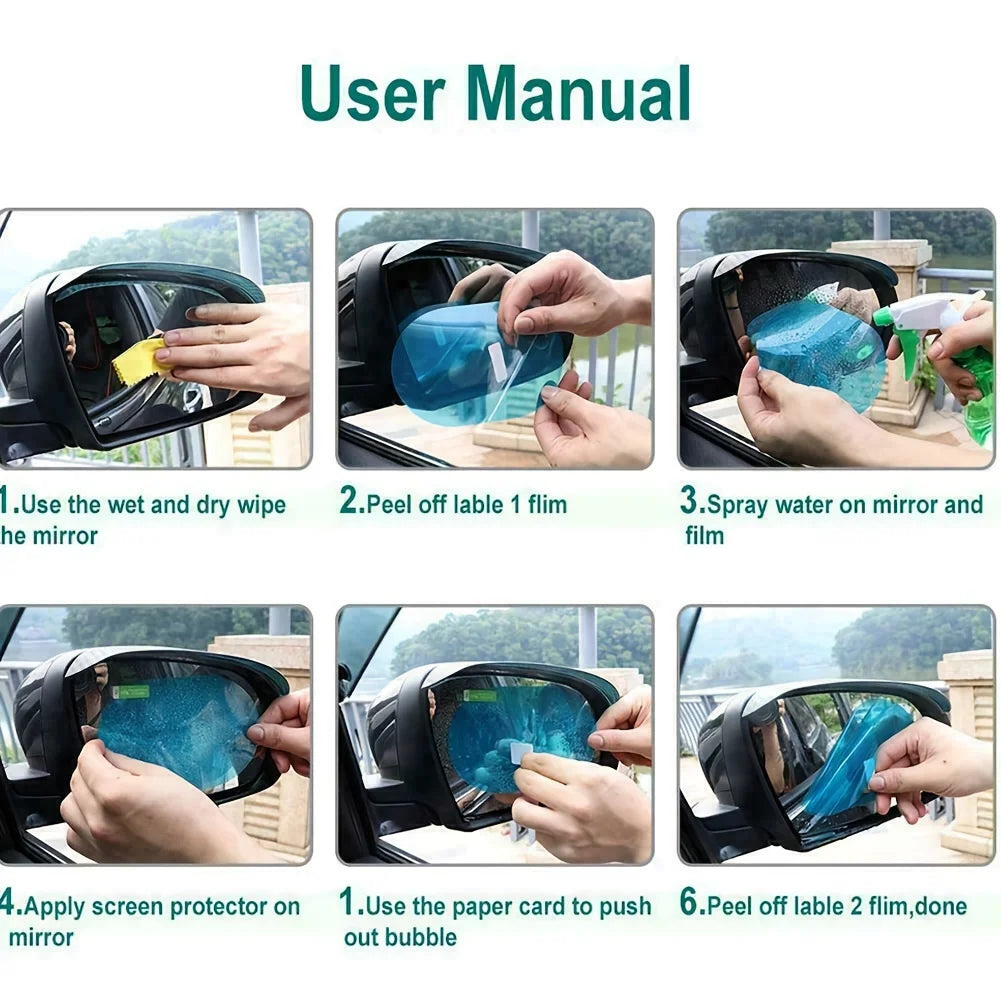 Anti-Fog Rainproof Mirror Film for Car Side Mirrors & Windows, 4 Pcs
