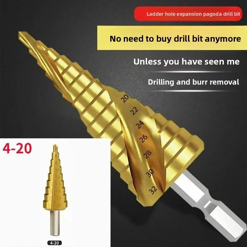 HSS Titanium Step Drill Bit Set 4-12/20/32mm, Hex Shank Cone Hole Cutter
