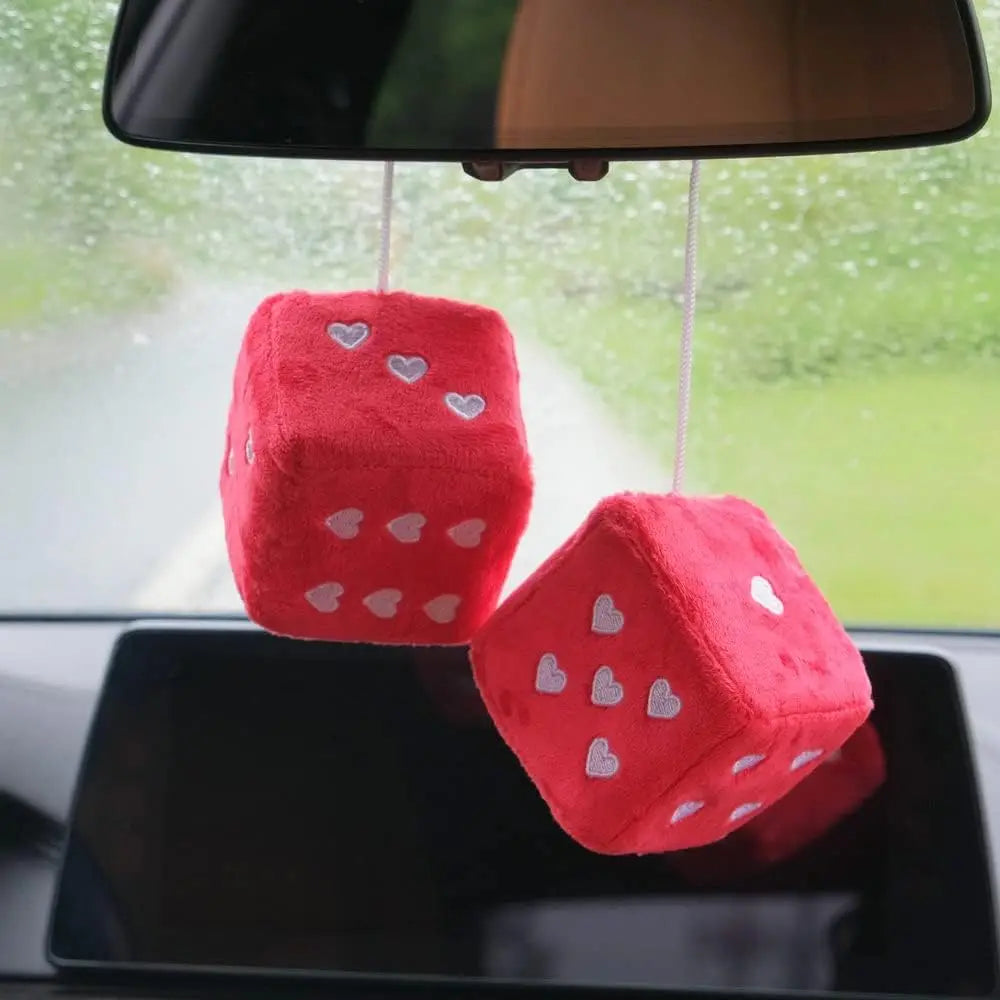 Retro Plush Heart-Shaped Dice - Car Mirror Hanging Decor - image 5
