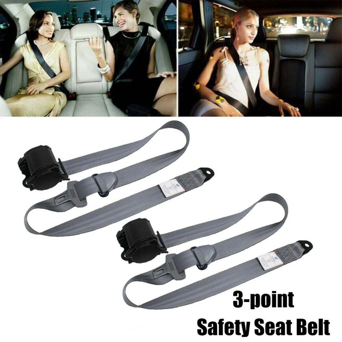Retractable 3-Point Seat Belt Kit for Sedan, Truck & Van (Grey)