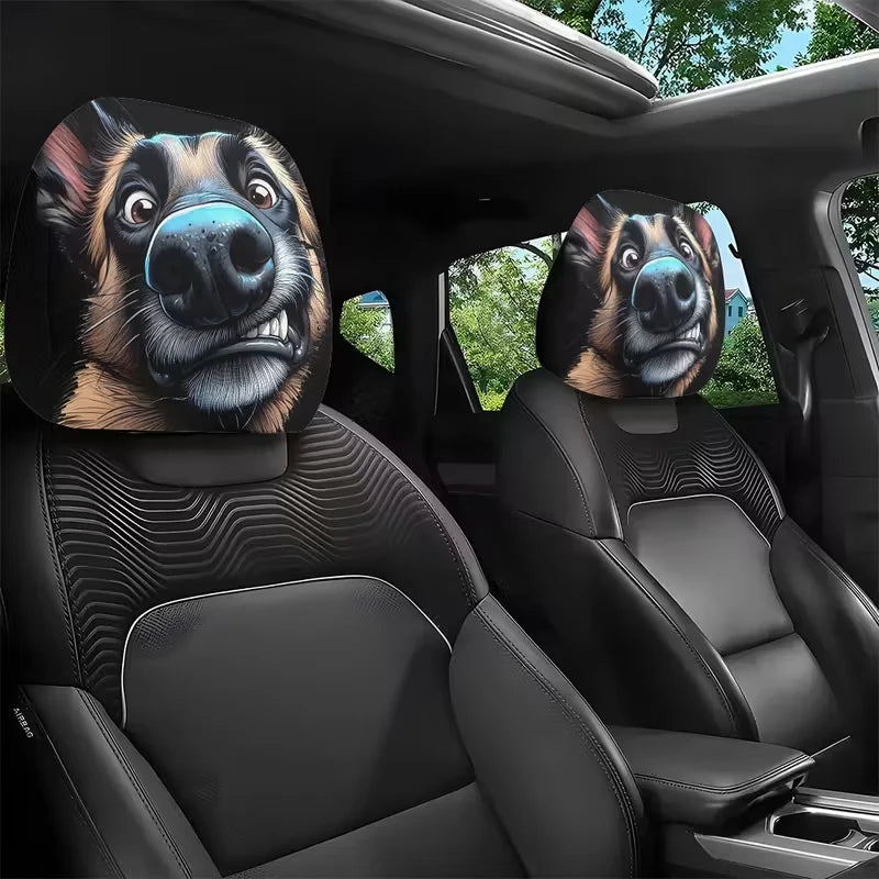 Funny Cartoon Print Car Headrest Covers, Set of 2