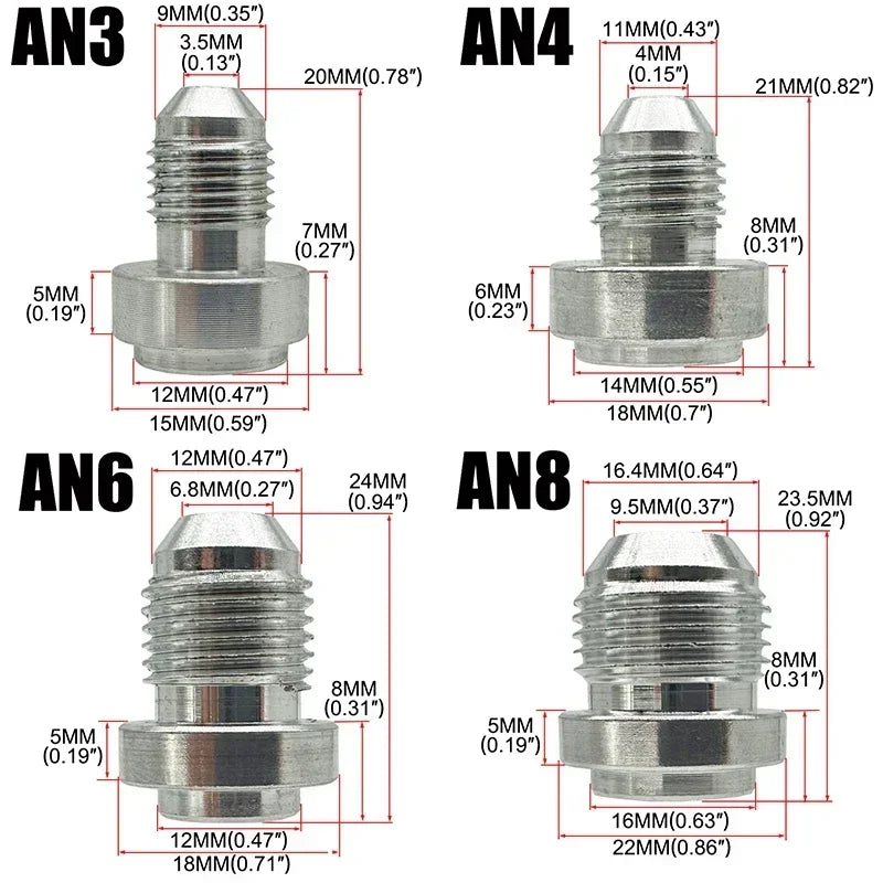 Aluminum Male Weld On Fitting AN3 AN4 AN6 AN8 AN10 AN12 AN16 AN20 - image 2