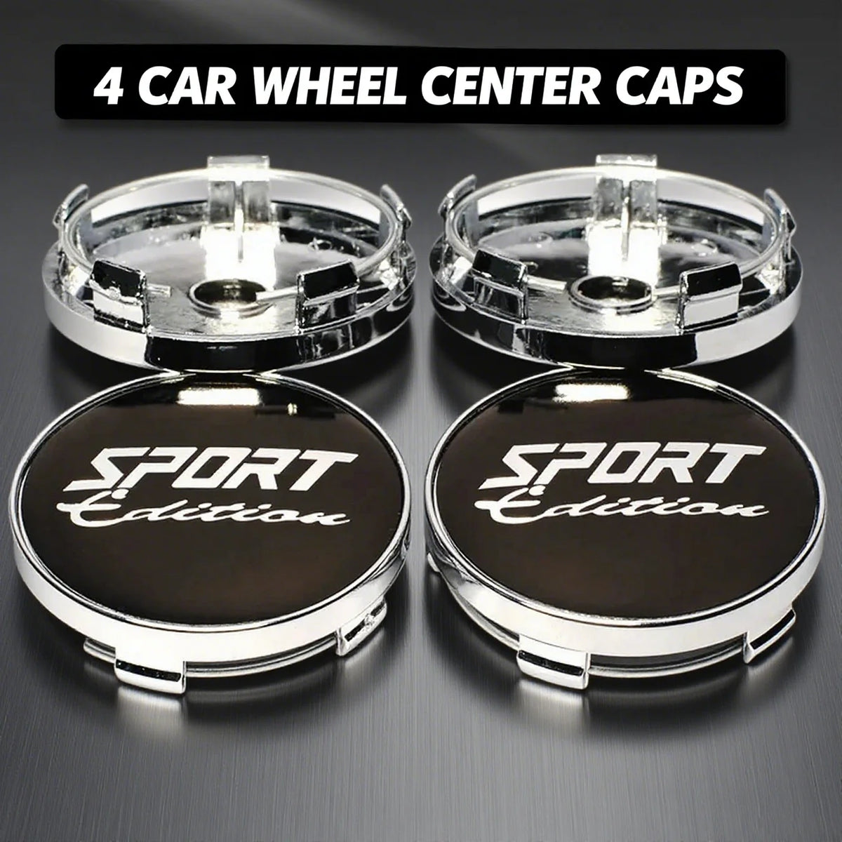 Sports Badge Wheel Center Caps, 56/60mm Universal 4-Pack