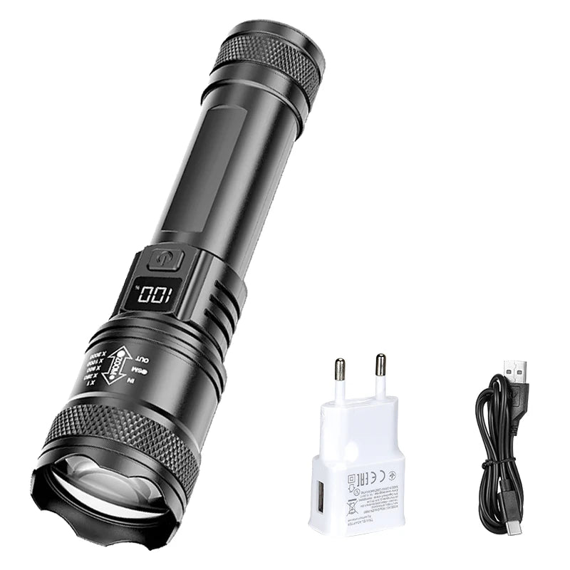 Ultra Bright 2000LM LED Flashlight, Type-C Rechargeable Zoom Torch