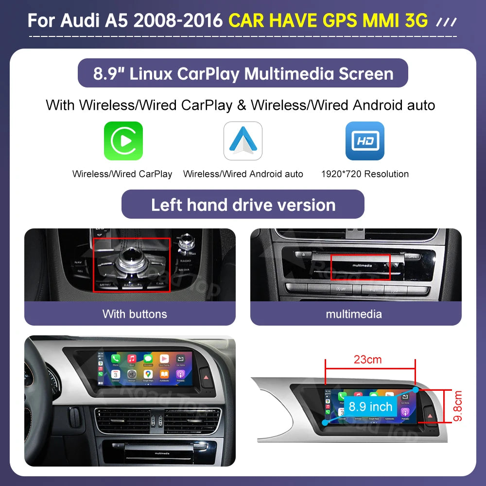 Audi A5 10.2" Wireless CarPlay Multimedia Touch Screen - image 9