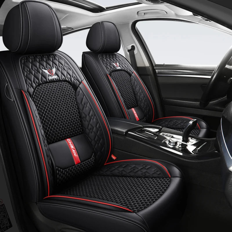 5-Seat Synthetic Leather Car Seat Cover Set with Lumbar Support