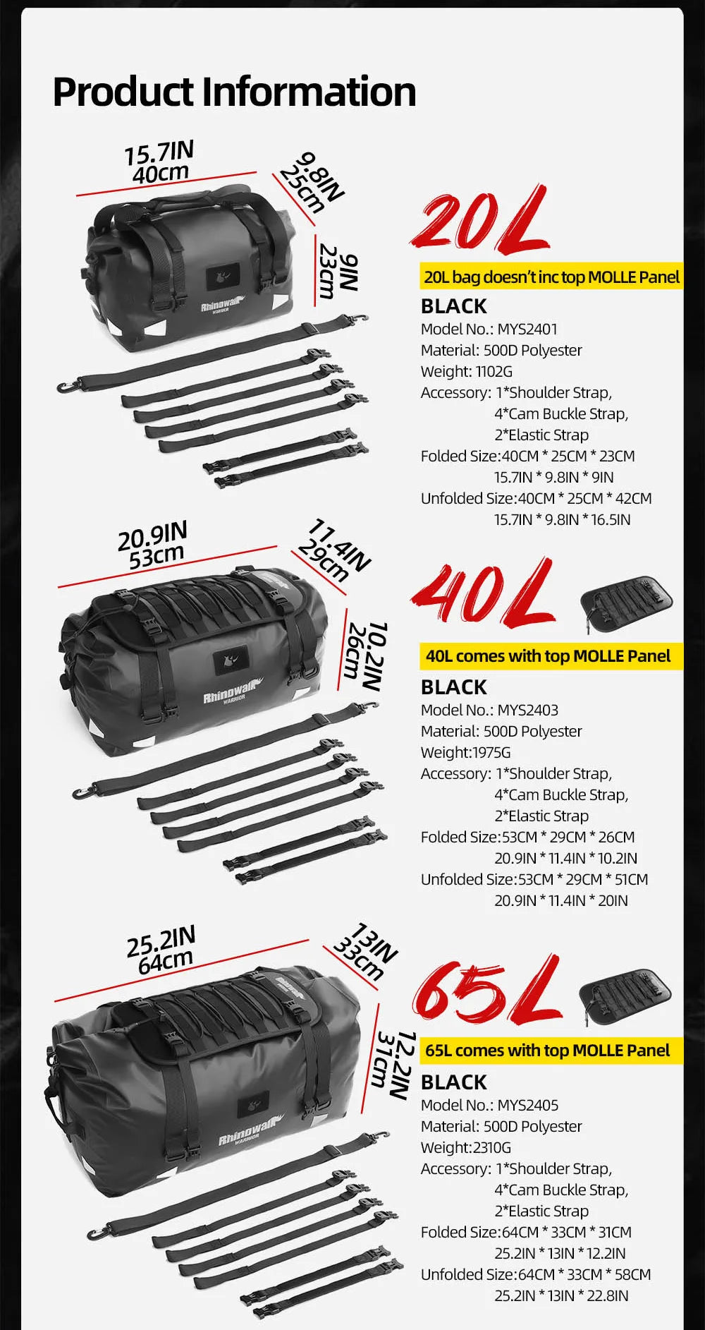 Rhinowalk Waterproof Motorcycle Saddle Bags 20-65L - image 10