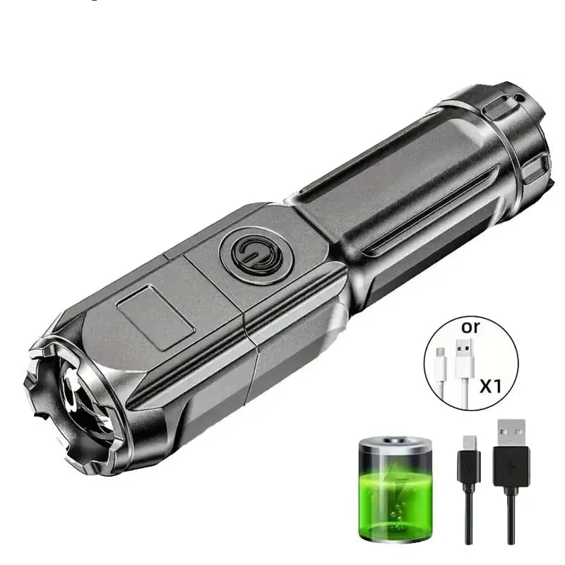 Rechargeable Waterproof Zoom LED Flashlight with Built-In Battery