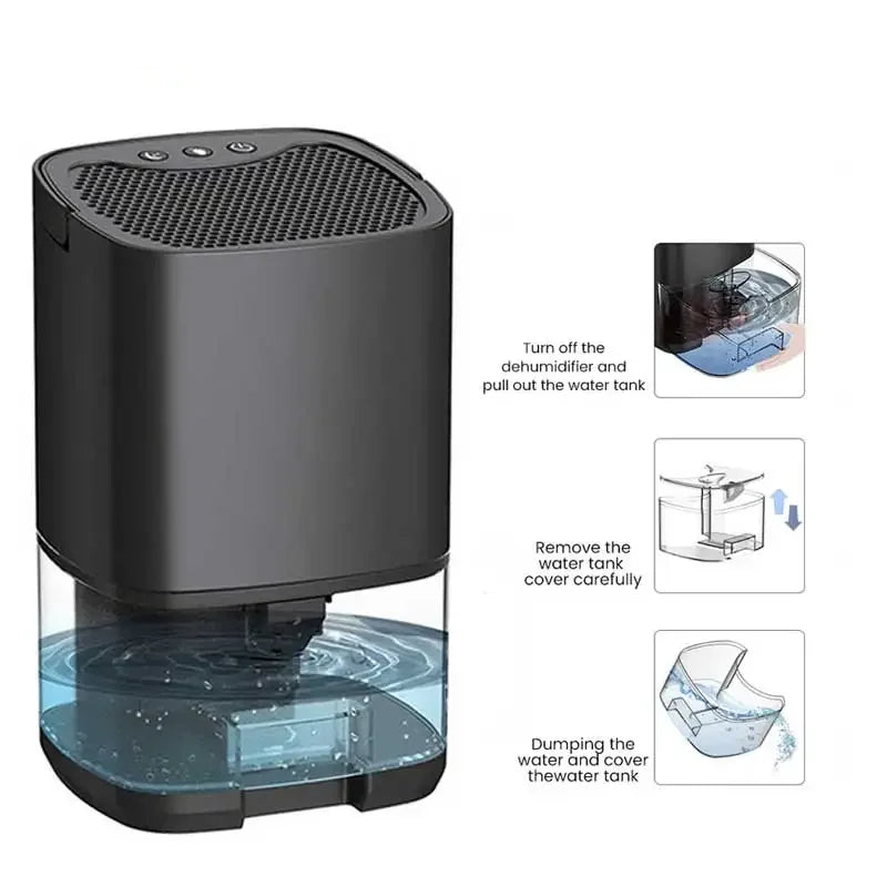 Portable home dehumidifier 1000ml, quiet air dryer for bedroom, office and kitchen