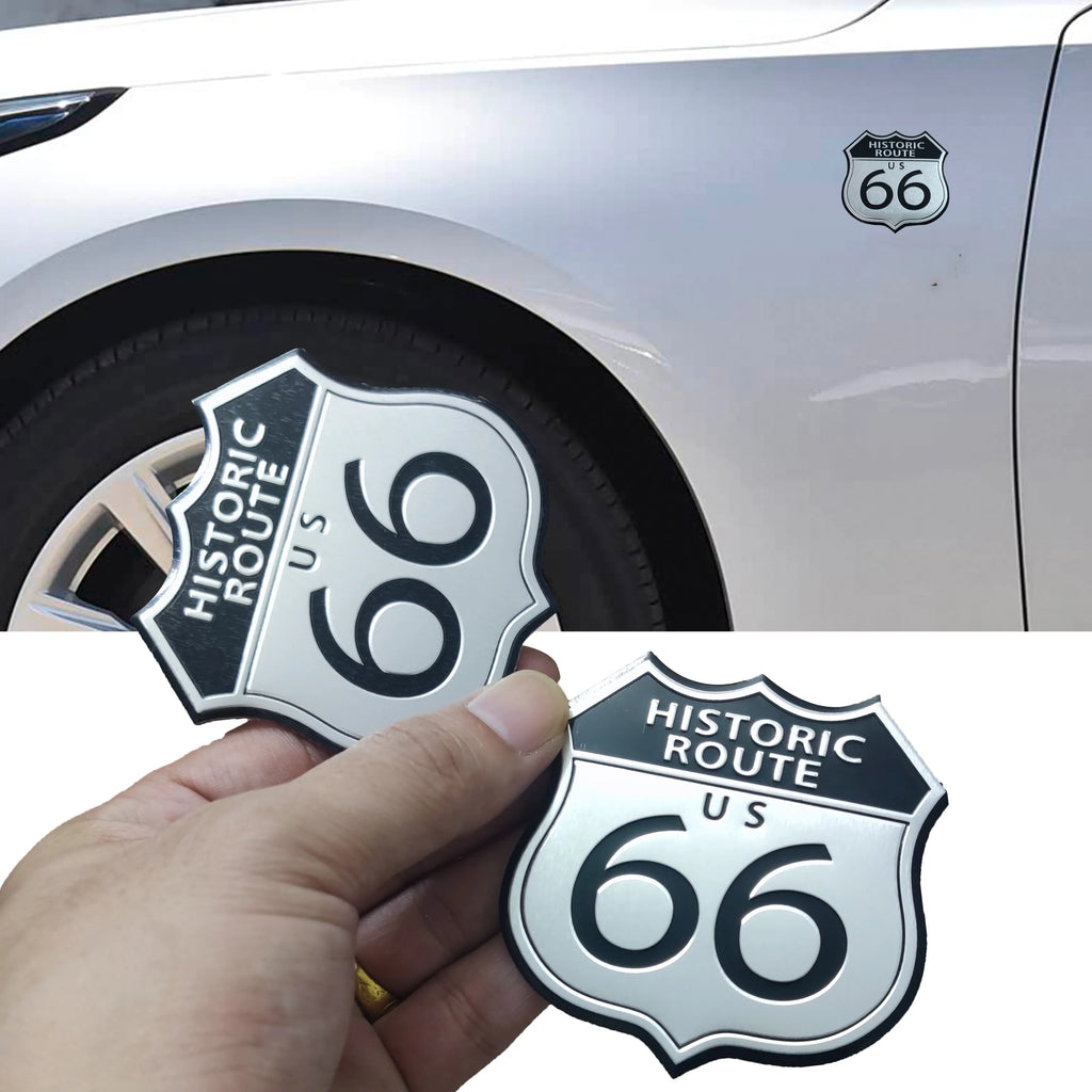 Aluminum Retro Route 66 Sticker for Car Trunk, Fender and Motorcycle