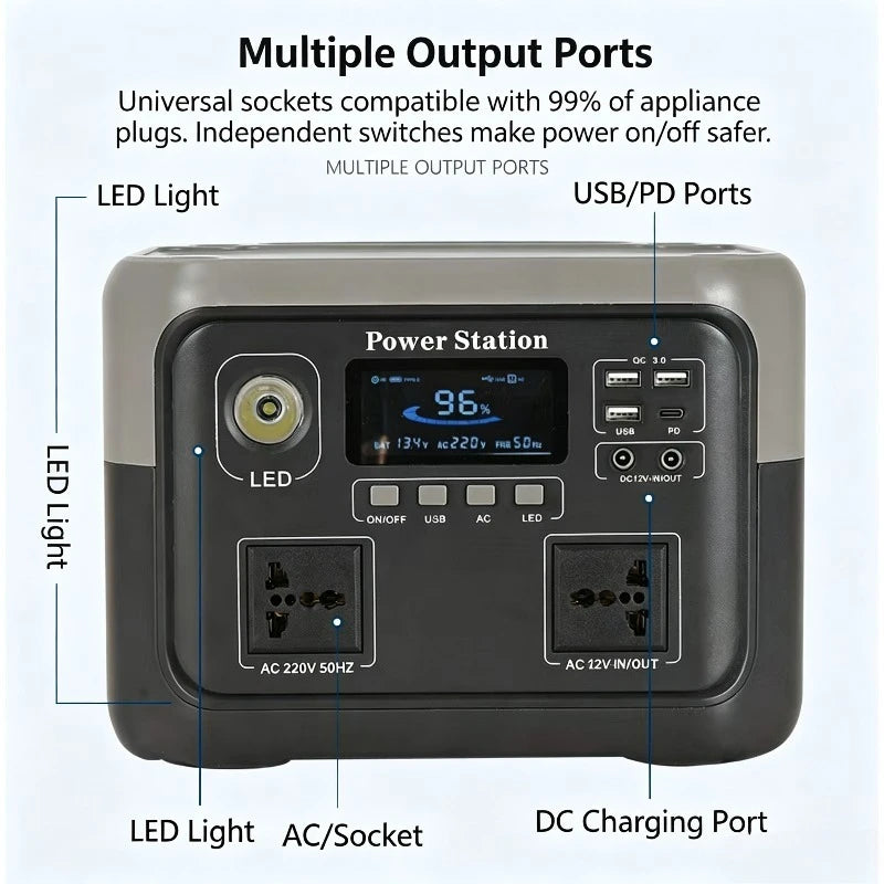 New 800W 600W Portable Power Station 220V 716.8WH Solar Generator Backup Power Bank for Outdoor Camping Home Emergency RV Travel