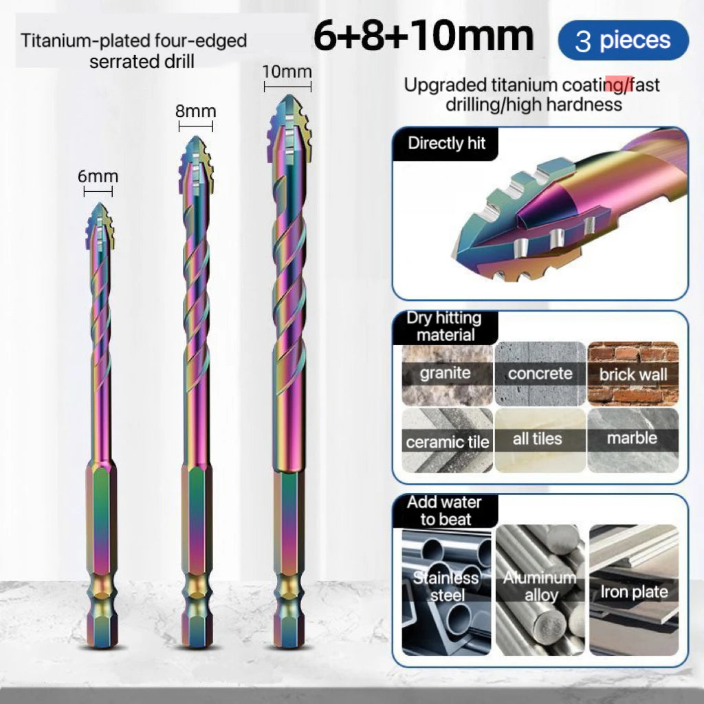 3-12mm Four-Edge Serrated Drill Bit Set for Glass, Tile, Concrete & Metal