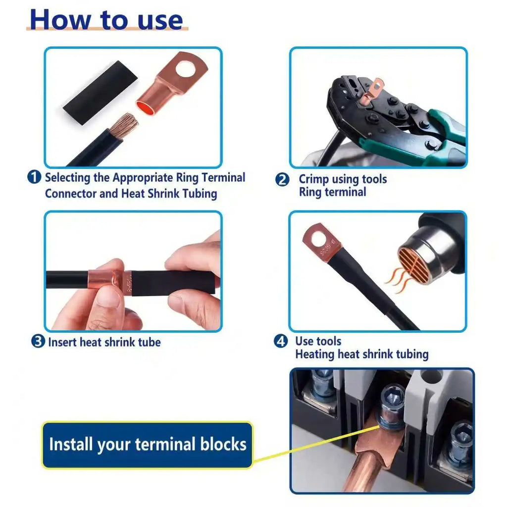 140/220pcs Battery Lug Ring Terminal Kit for Power Cable Ends