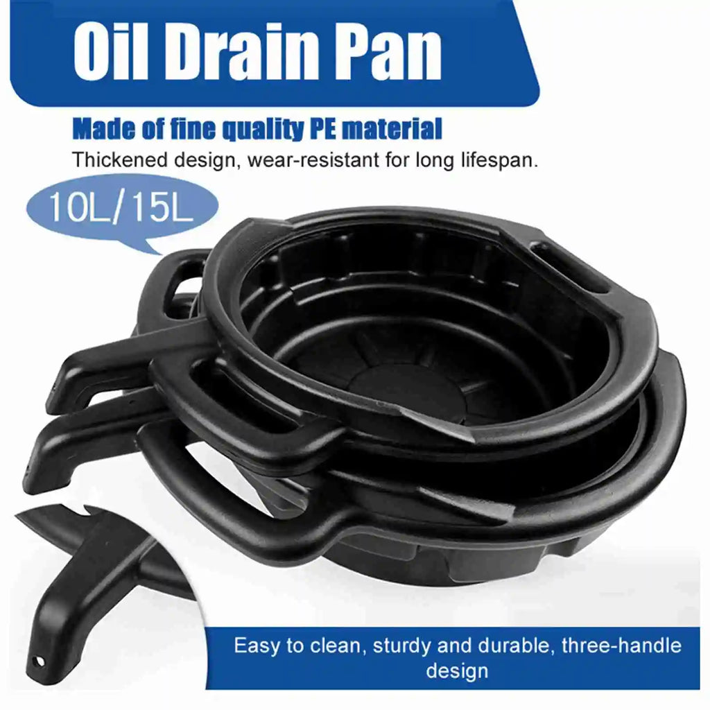 10L/15L Oil Drain Pan Waste Engine Oil Collector Oil Drip Tray with 3 Handles Car Maintenance and Repairing Oil Collect Basin