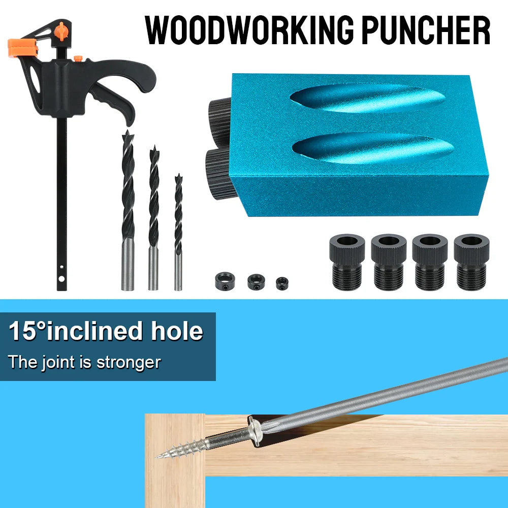 15-Degree Pocket Hole Jig Kit with Drill Bit Set, 7/14/15-Piece