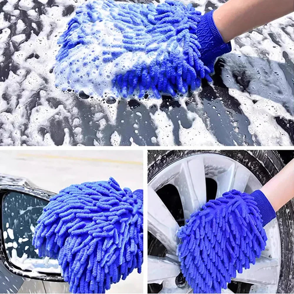 1-2pcs Waterproof Microfiber Chenille Car Wash Gloves Thick Cleaning Mitt for Wax