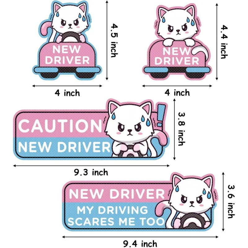 Reflective Cartoon Cat Student Driver Car Magnets (4 Pack) - image 6